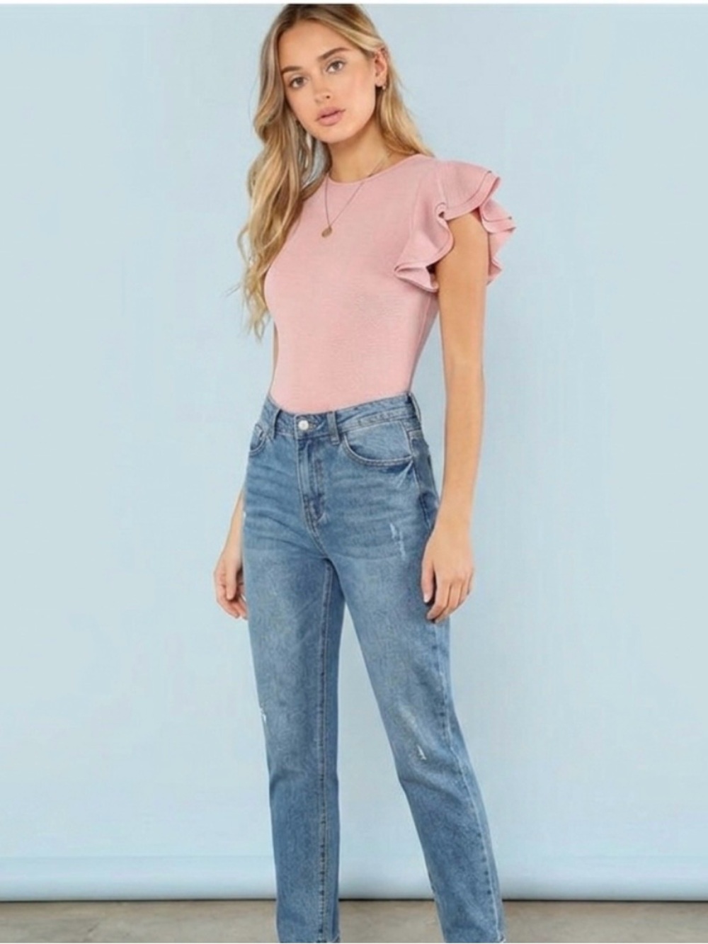 Ruffle Sleeve Bodysuit in Dusty Pink Size L